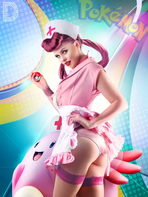 Client in Pokemon cosplay outfit with anime-inspired styling and vibrant background