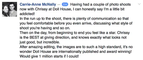 Testimonial from satisfied client describing positive experience with Dollhouse team